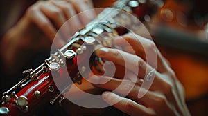 A person playing the flute in a dark room