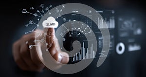 A person is pointing at a cloud of data with the word SLAID on it