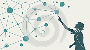 Person Pointing to an Abstract Network, Symbolizing Data and Connection, vector design Generative AI