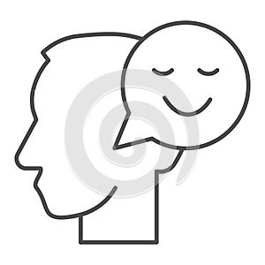 Person with positive thought thin line icon, communication concept, User with speech bubble sign on white background