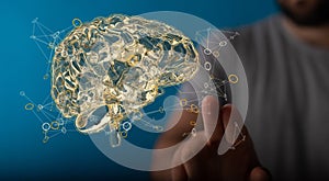 Person presenting a 3D render of human brain - IQ testing and artificial intelligence concept