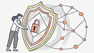 Person Protecting Data with Shield and Padlock Cybersecurity Vector, vector design Generative AI