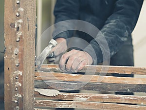 Person pulling out nails of wattle