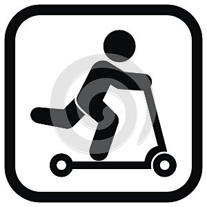 Person on push scooter, vector illustration, black frame
