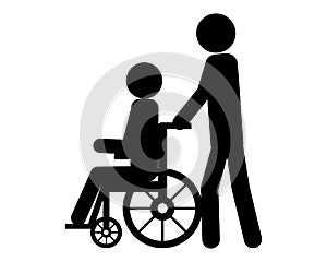 Person pushes wheel chair user