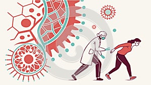 Person Pushing Gears, Problem-Solving, Teamwork, Industry, vector design Generative AI