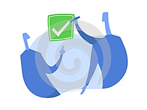 A person puts a tick in the checkbox. The symbol of the consent. Concept vector illustration, isolated on white.