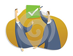 A person puts a tick in the checkbox. The symbol of the consent. Concept vector illustration, isolated on white.