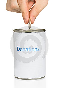 Person Putting Coin In Donation Can
