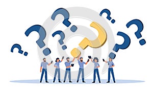 Person question icon work vector people illustration concept. Business work background design problem answer solution. Cartoon