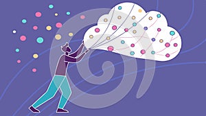 Person Reaching for Idea Cloud, Creative Thinking. vector design Generative AI