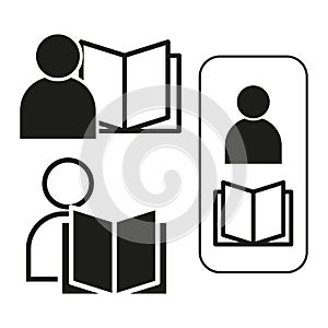 Person reading book icon. E-learning symbol. Digital education representation. Vector illustration. EPS 10.