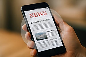 Person reading breaking news on smartphone photo