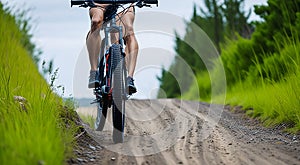 person riding a bicycle in the forest through rural and forest roads