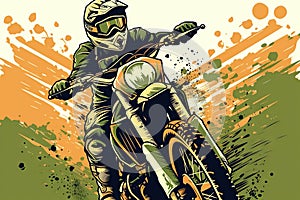 a person riding a dirt bike on a dirt track with paint splattered around the bike and the rider on the bike is wearing a helmet