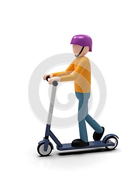 Person riding an electric scooter, 3D illustration