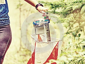 Person run to check point. Outdoor orienteering check point photo