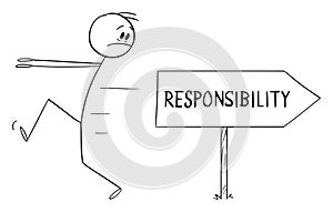 Person Running Away From Responsibility, Vector Cartoon Stick Figure Illustration