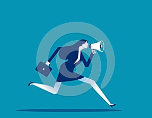 Person running while holding megaphone. Vector concept