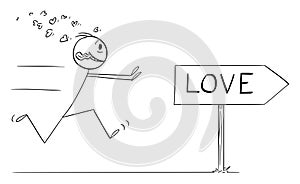 Person Running for Love , Vector Cartoon Stick Figure Illustration