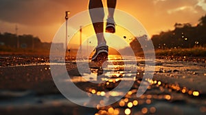 Person\'s Feet Splashing in Water Sunset