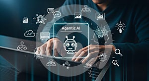 Agent AI concept with robot icon and data network