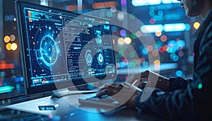 Futuristic Computer Interface with Person Typing