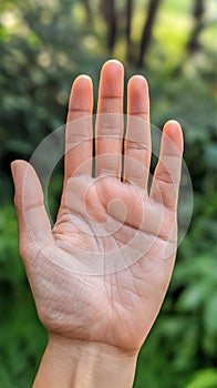 A person\'s right hand is rise hand in front photo