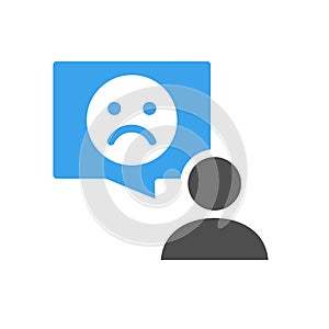 Person with sad face colored icon. Feedback, negative comment, customer unsatisfaction symbol