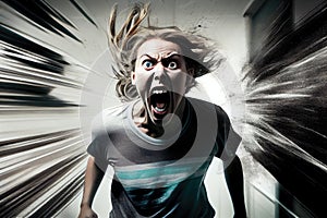 person with schizophrenia, screaming and running away from imagined threat