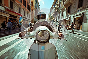 person on a scooter in the crowded streets of Roma