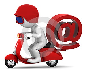 Person on scooter wit e-mail symbol.