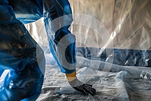 person sealing asbestoscontaminated room for cleanup