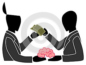 A person is selling his own brain to another perso