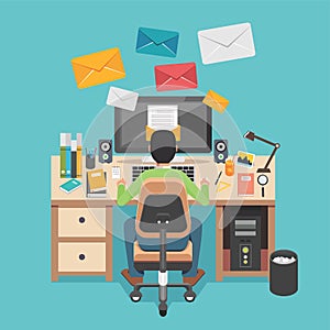 Person sending or receiving email. Person working on desktop