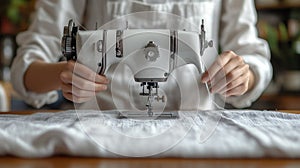 Close-up of a Sewing Machine with White Thread