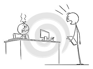 Person Shocked by Crazy, Mad or Lunatic Boss, Clerk or State Servant , Vector Cartoon Stick Figure Illustration