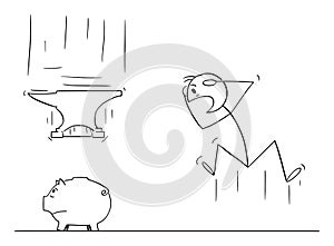 Person Shocked by Inflation Crushing Savings , Vector Cartoon Stick Figure Illustration