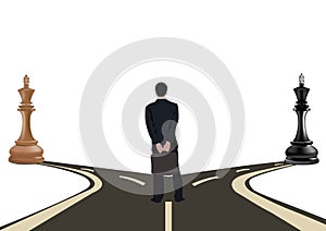 Person shoulders up on a road bifurcation