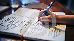 person signing a document, person writing on a notebook, close-up of bussinessman hand writing on a notebook with pen