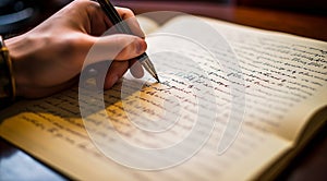 person signing a document, person writing on a notebook, close-up of bussinessman hand writing on a notebook with pen