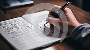 person signing a document, person writing on a notebook, close-up of bussinessman hand writing on a notebook with pen