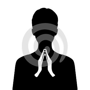 Person silhouette praying. Hands folded for prayer