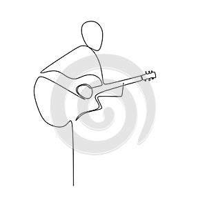 Person sing a song with acoustic classical guitar continuous one line art drawing vector illustration minimalist design