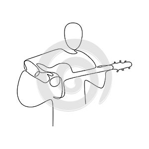 Person sing a song with acoustic classical guitar continuous one line art drawing vector illustration minimalist design