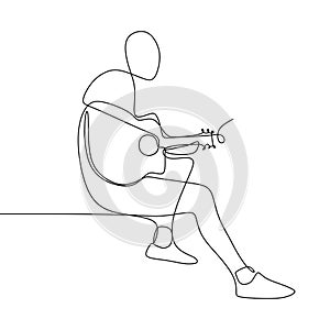 Person sing a song with acoustic classical guitar continuous one line art drawing vector illustration minimalist design