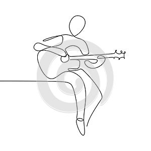 Person sing a song with acoustic classical guitar continuous one line art drawing vector illustration minimalist design