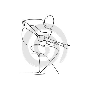 Person sing a song with acoustic classical guitar continuous one line art drawing vector illustration minimalist design