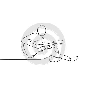 Person sing a song with acoustic guitar continuous one line art drawing vector illustration minimalist design