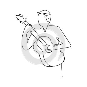 Person sing a song with acoustic guitar continuous one line art drawing vector illustration minimalist design